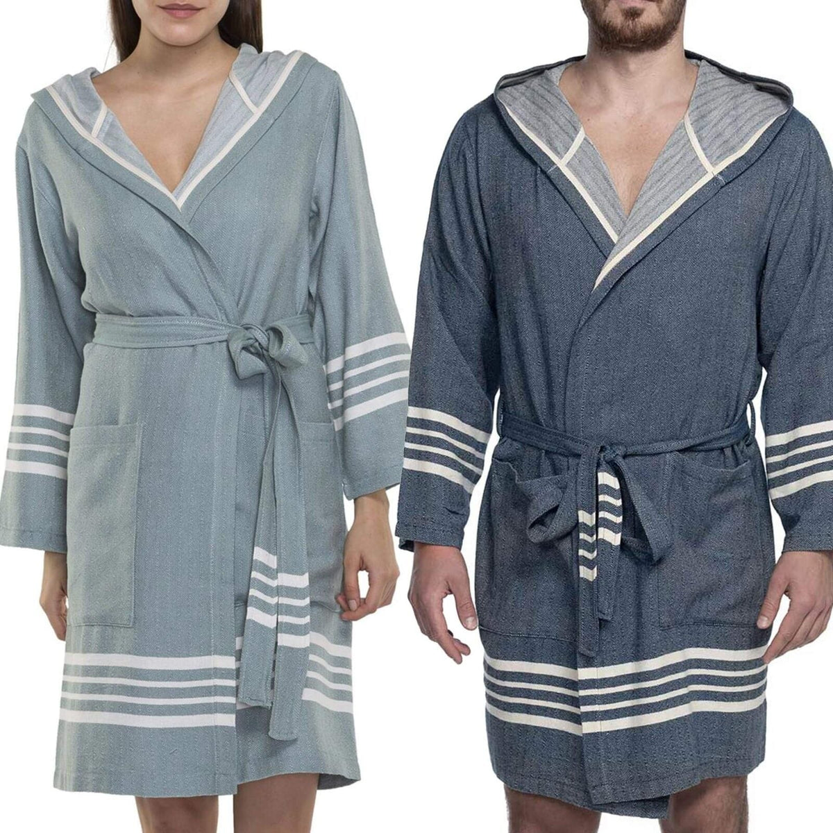 Organic Turkish Cotton Short Bathrobe with Hood – Lightweight Robe