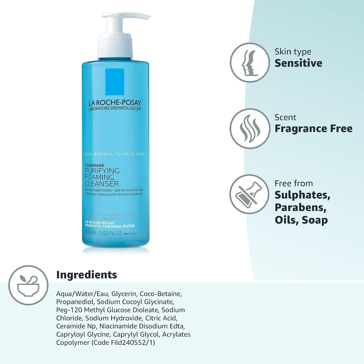 La Roche-Posay Toleriane Purifying Foaming Facial Cleanser, Oil Free Face Wash for Women & Men with Niacinamide + Ceramides, Pore Cleanser Safe For Sensitive Skin, Won’t Dry Out Skin, Soap Free