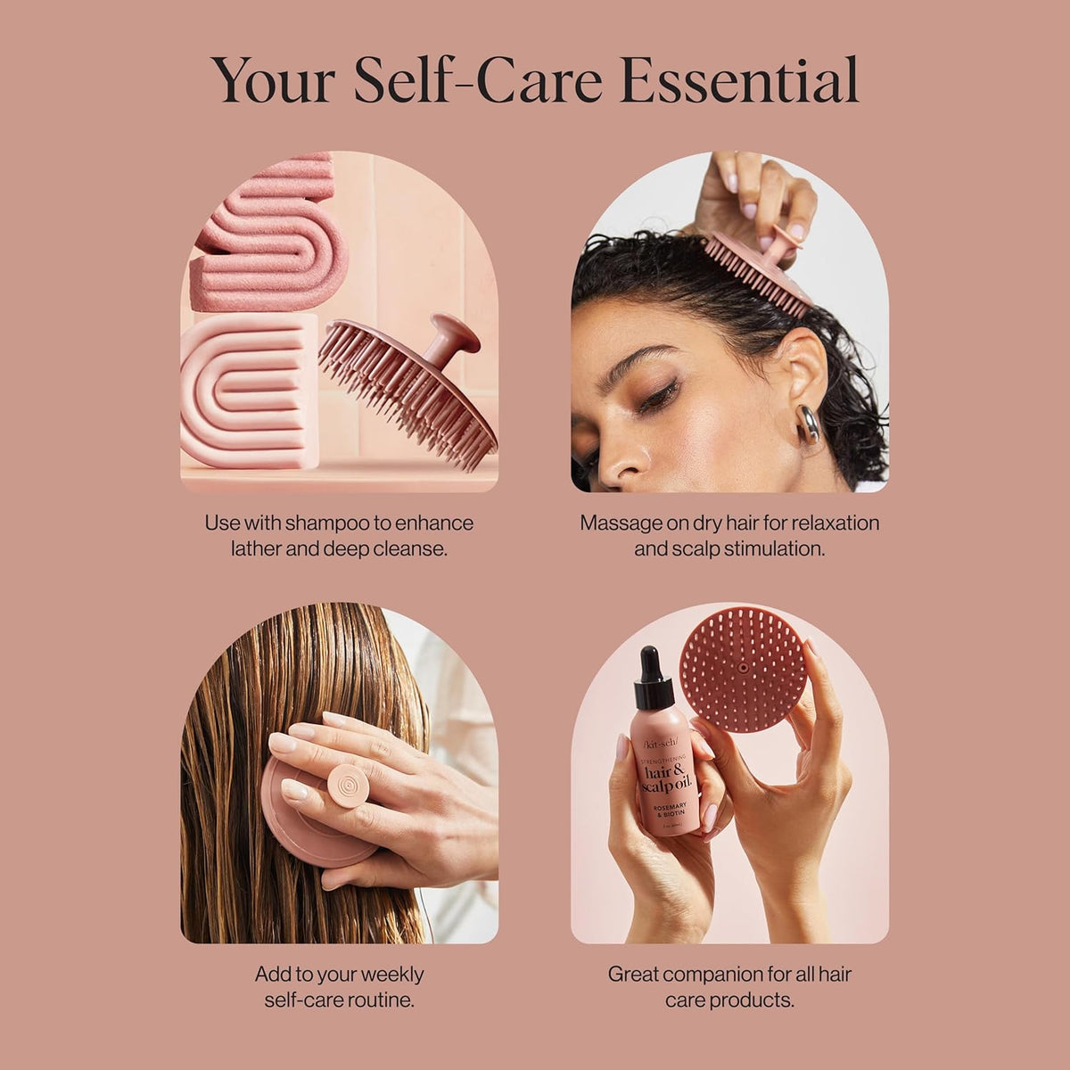 Kitsch Scalp Massager for Hair Care - Scalp Scrubber, Shampoo Brush & Exfoliator for Scalps- Hair Scrubber for Relaxing Bath - Terracotta