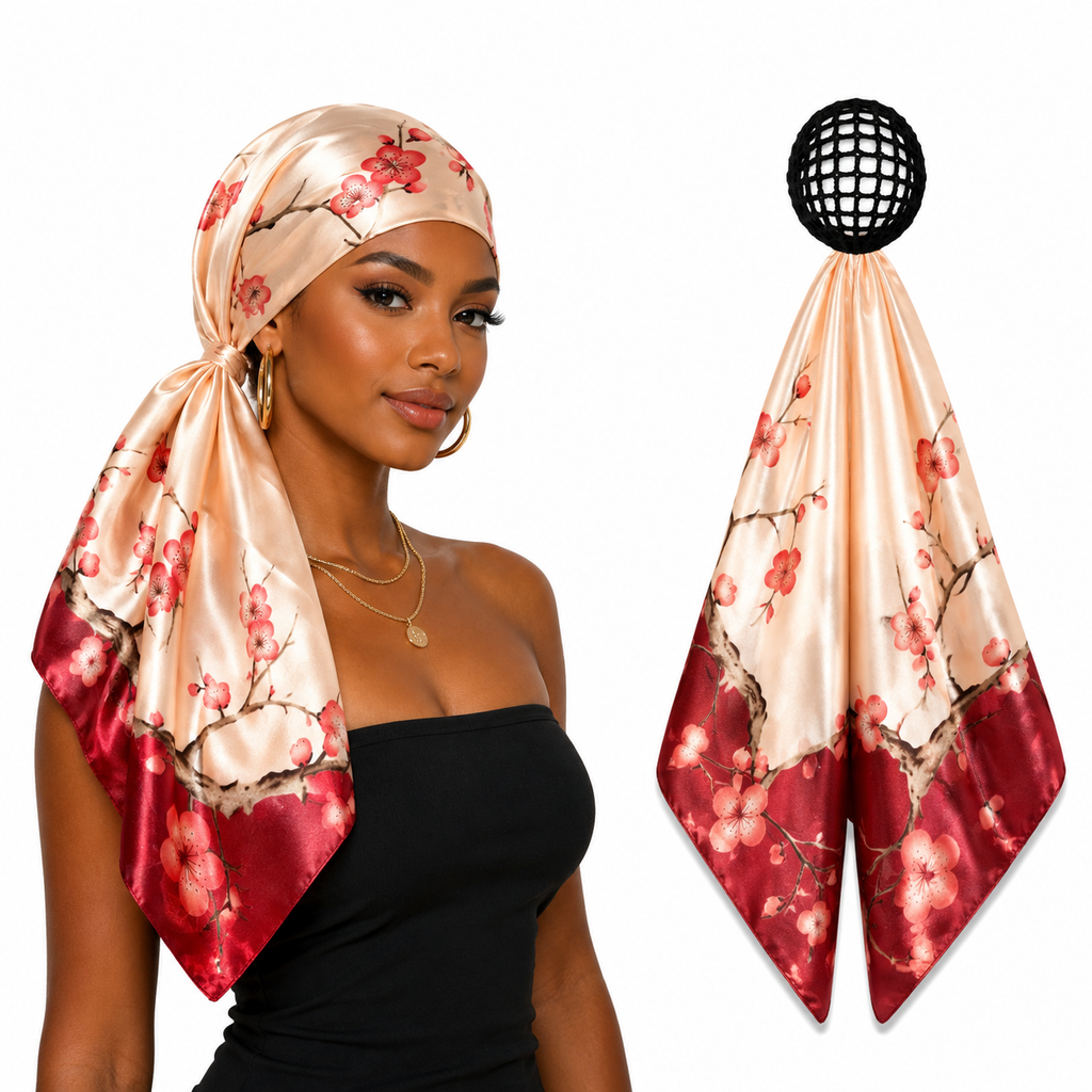 Spring Blossom 2-in-1 Satin Hair Wrap & Attached Hair Net