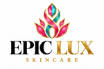 EPIC LUX Logo — Black, Gold, Pink & Turquoise on White